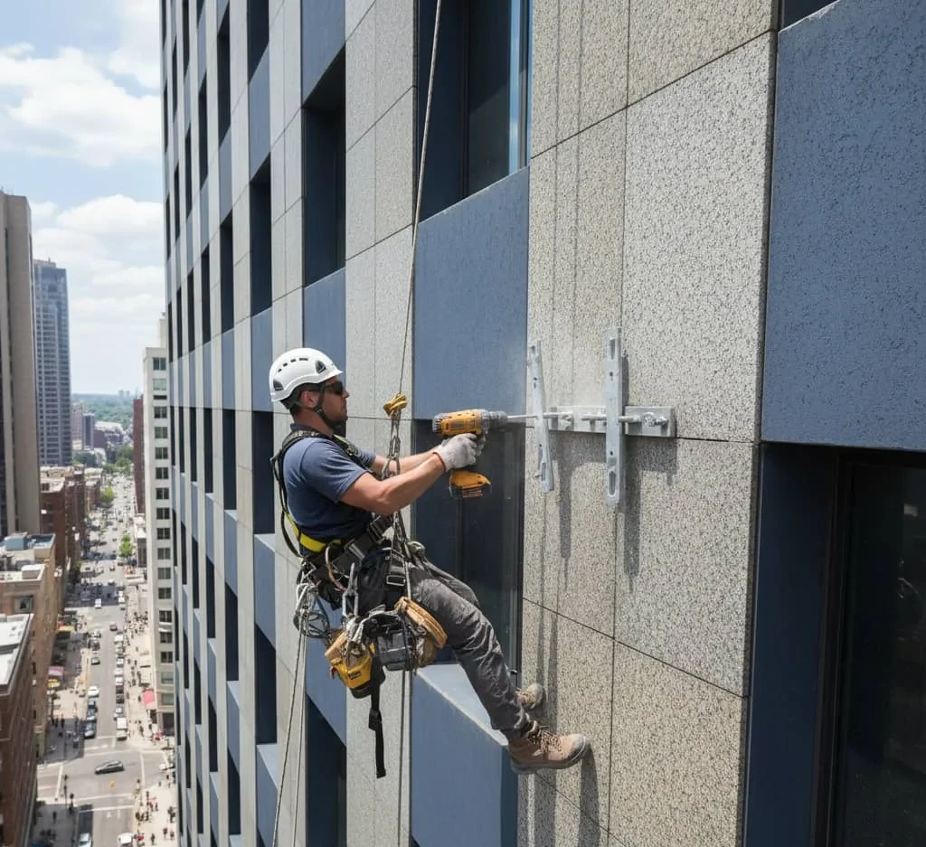 پیچ و رول پلاک نمای ساختمان مسکونی در تهران